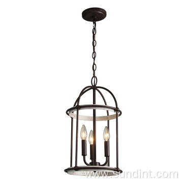 11 Inch Wood Accent Lantern Steel Chandelier light